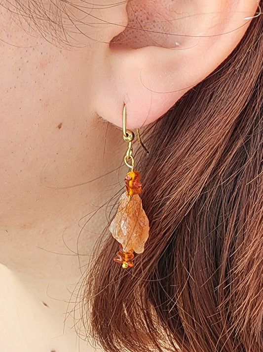 Sunstone & amber earrings
