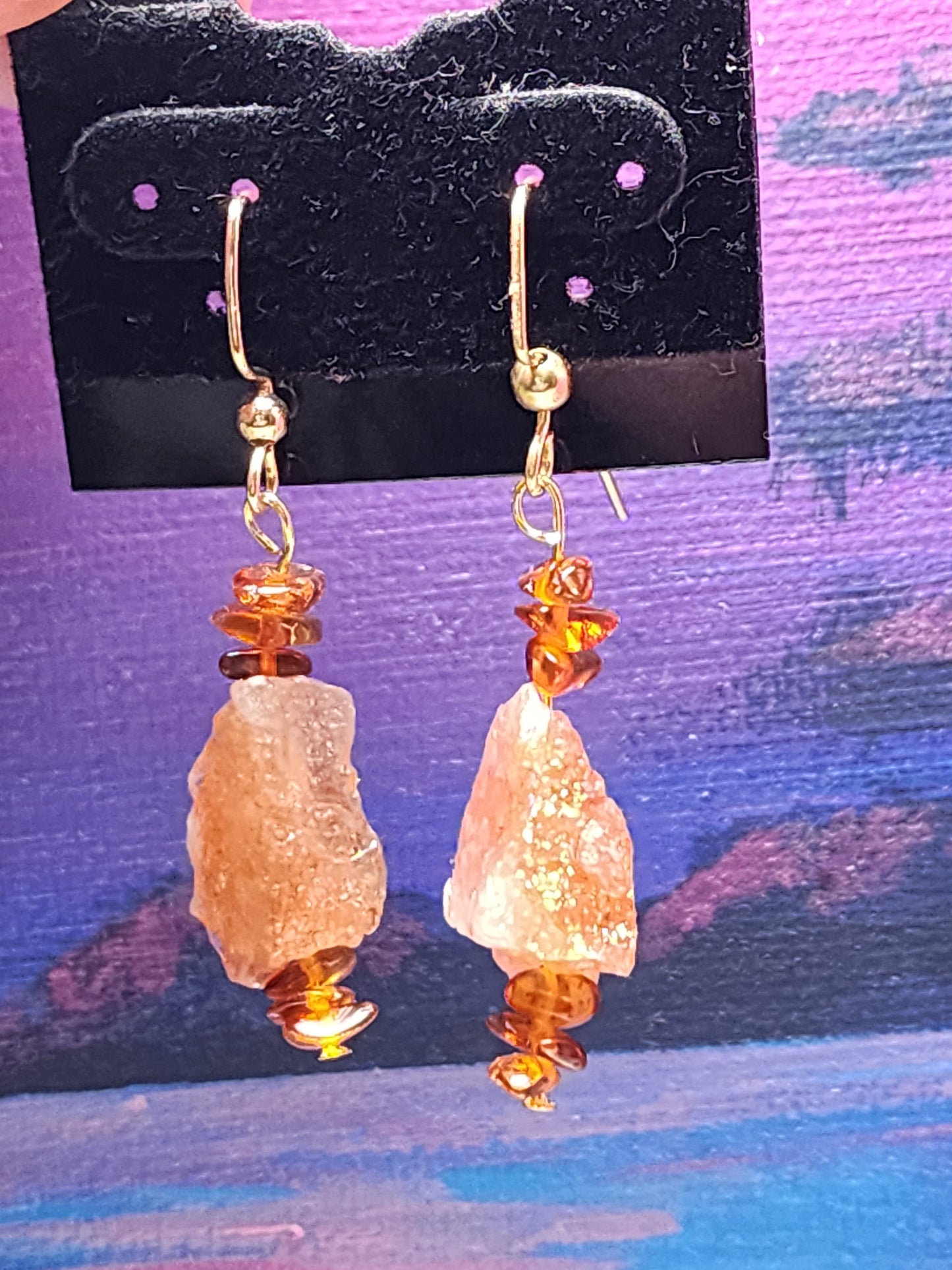 Sunstone & amber earrings