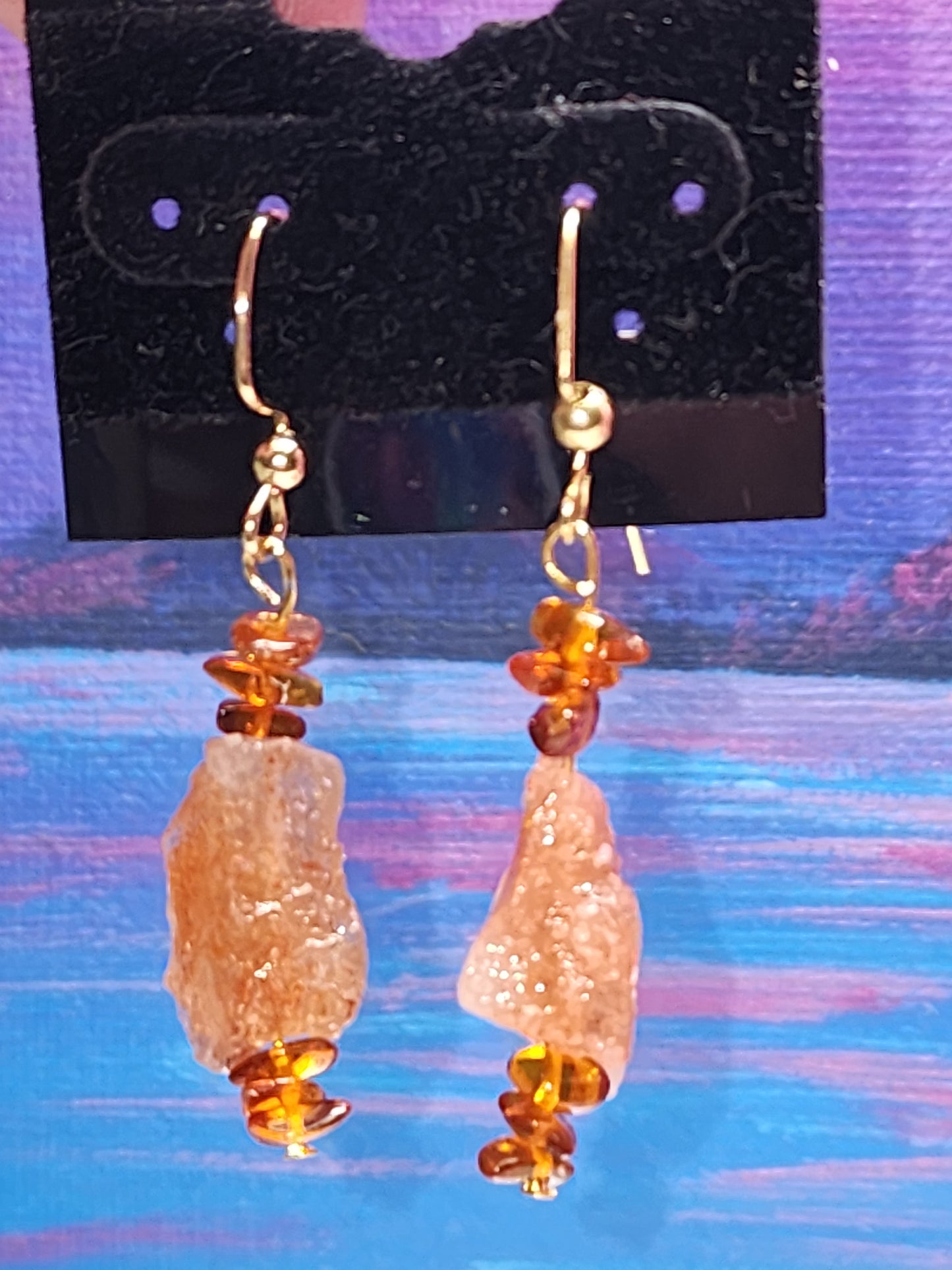 Sunstone & amber earrings