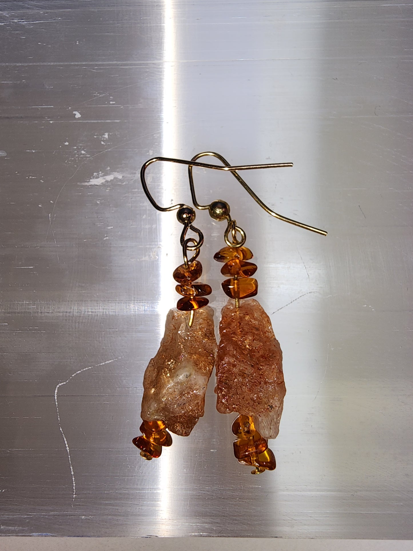 Sunstone & amber earrings