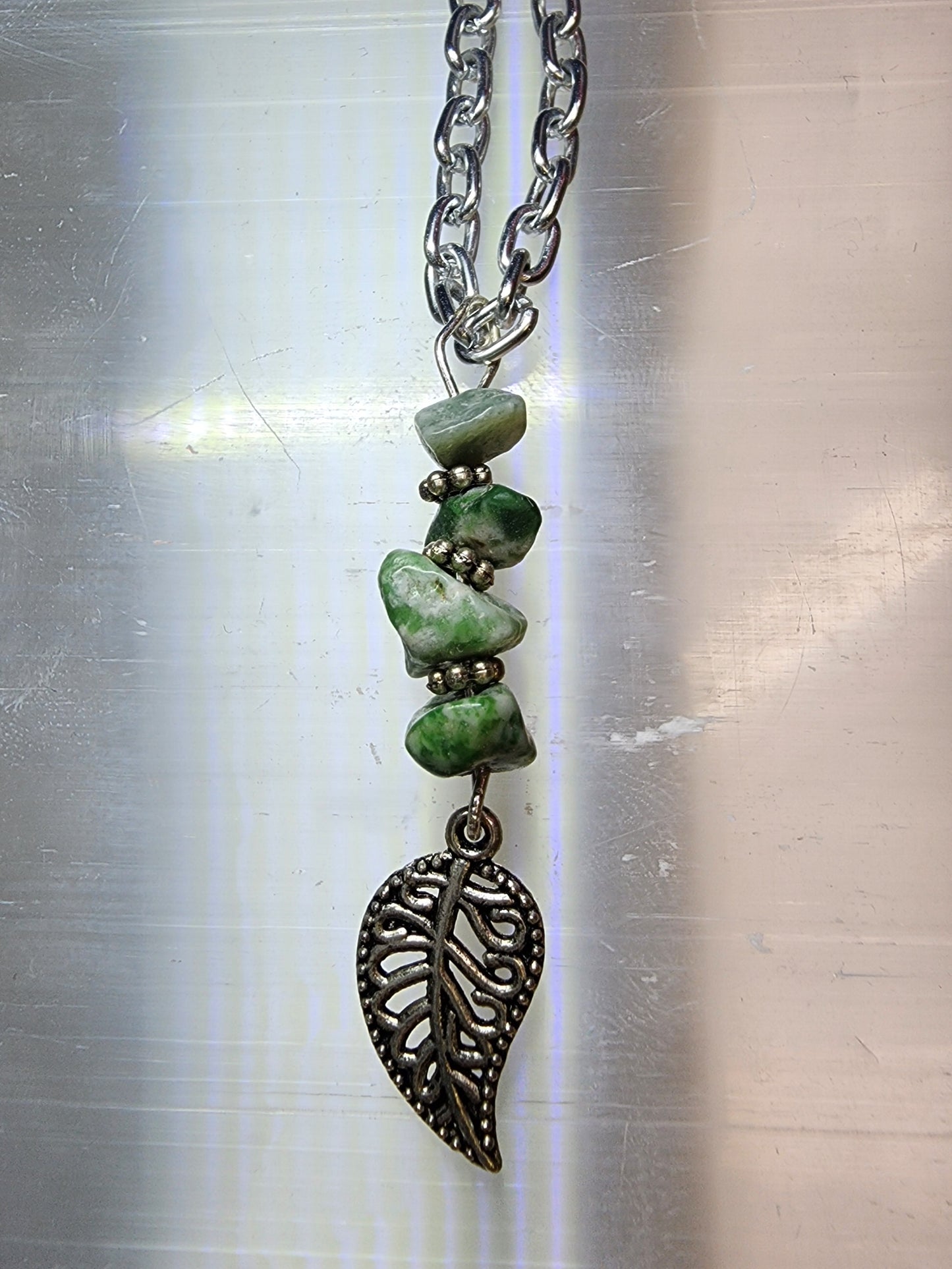 Tree agate leaf charm necklace