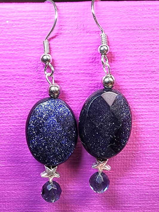 Blue Goldstone & star earrings
