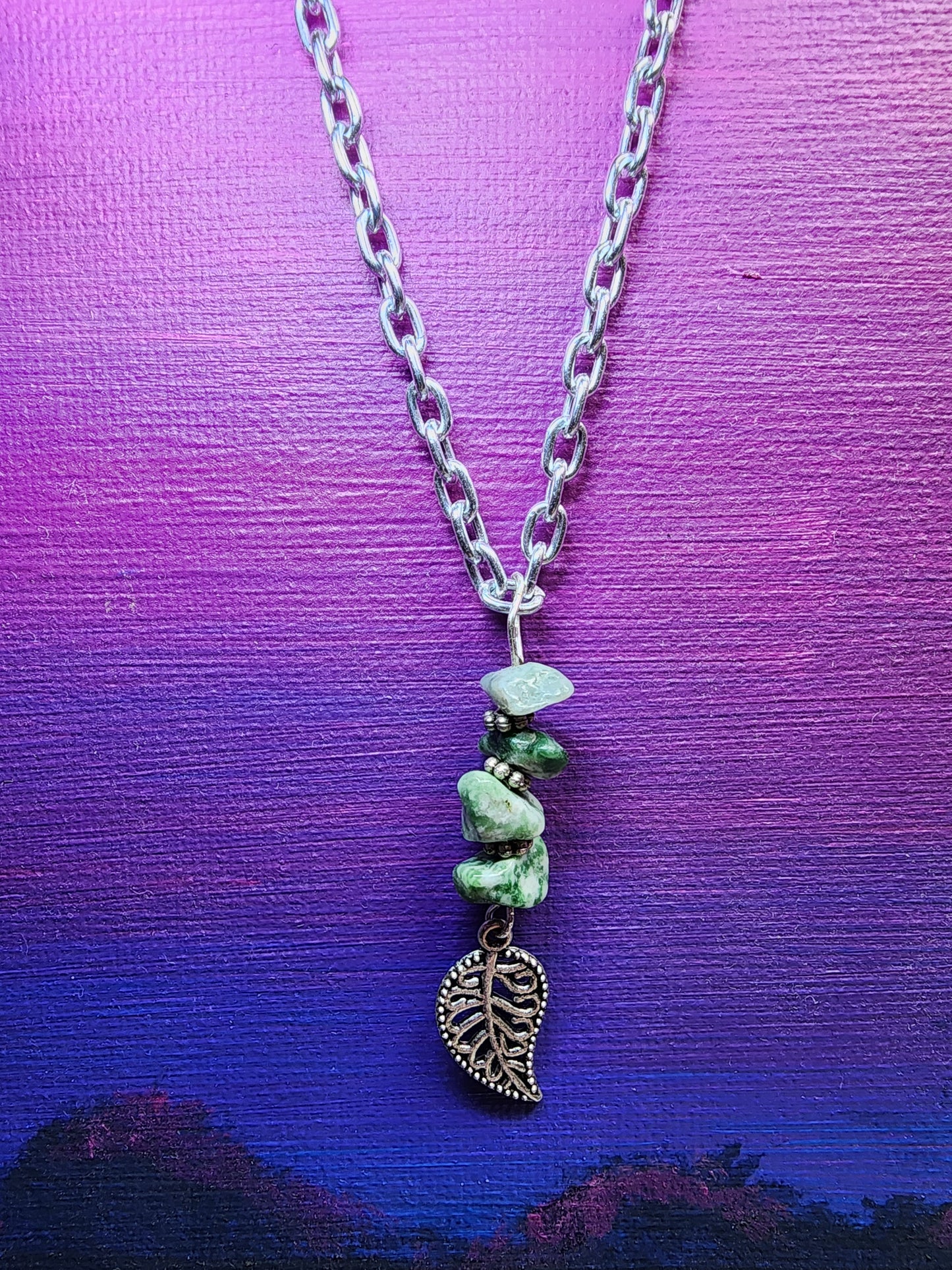 Tree agate leaf charm necklace