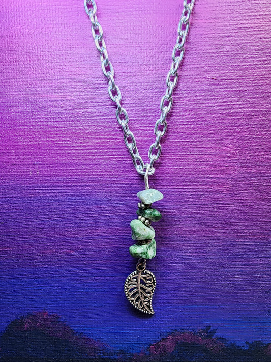 Tree agate leaf charm necklace