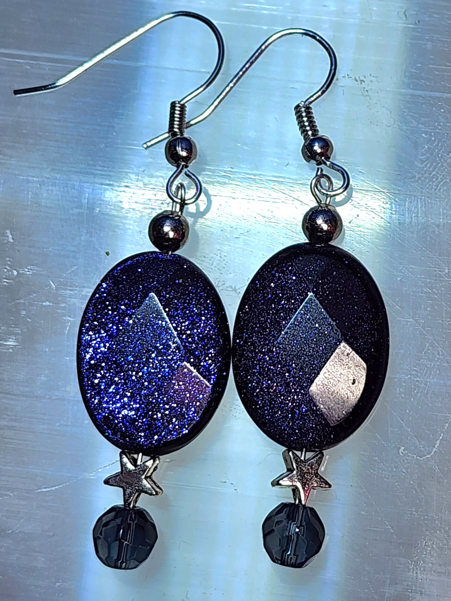 Blue Goldstone & star earrings
