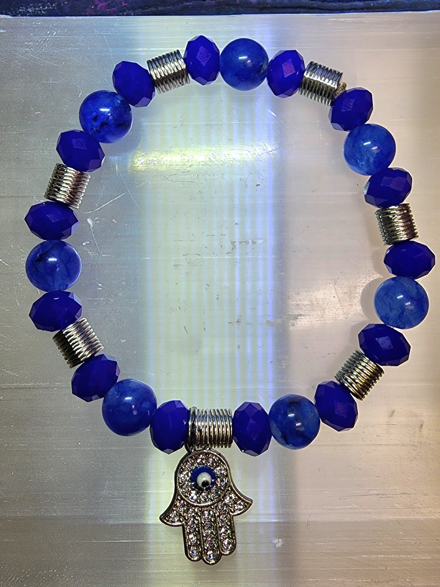 Blue Glass Hamsa Charm Bracelet