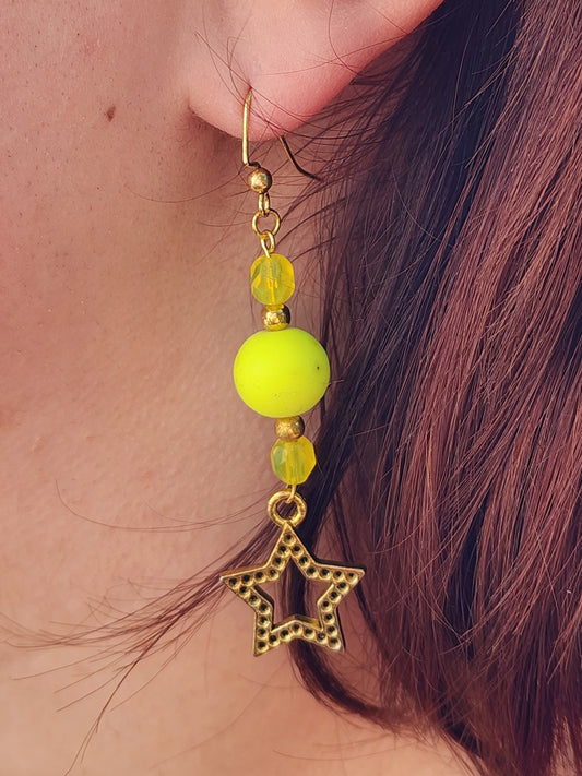 Neon yellow star earrings