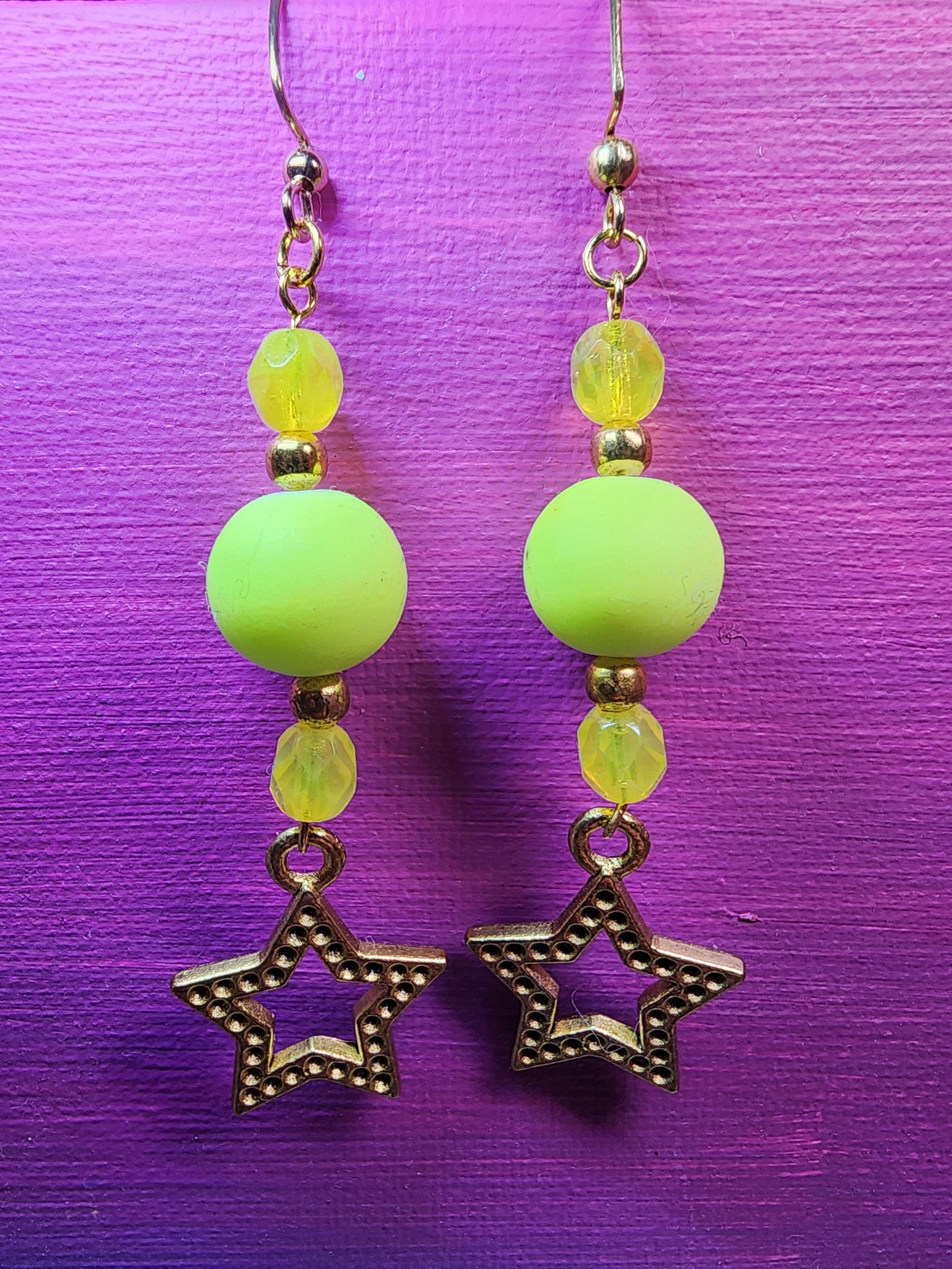 Neon yellow star earrings