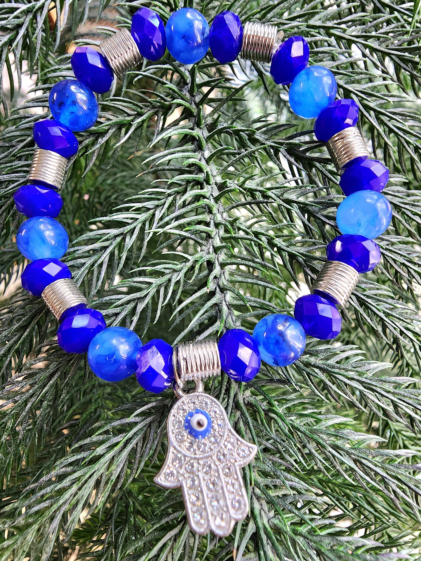Blue Glass Hamsa Charm Bracelet