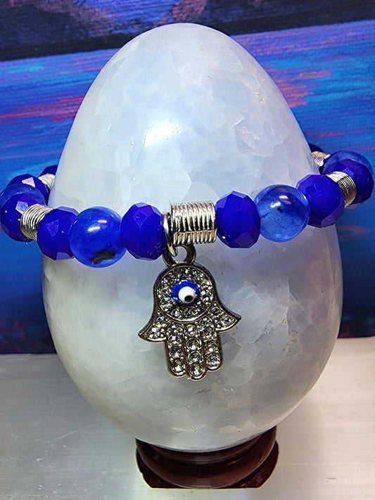 Blue Glass Hamsa Charm Bracelet